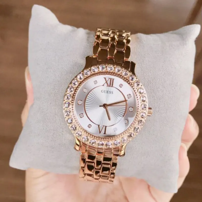 Guess Blush Crystal Silver Dial Solid Ladies Watch- W1062L3